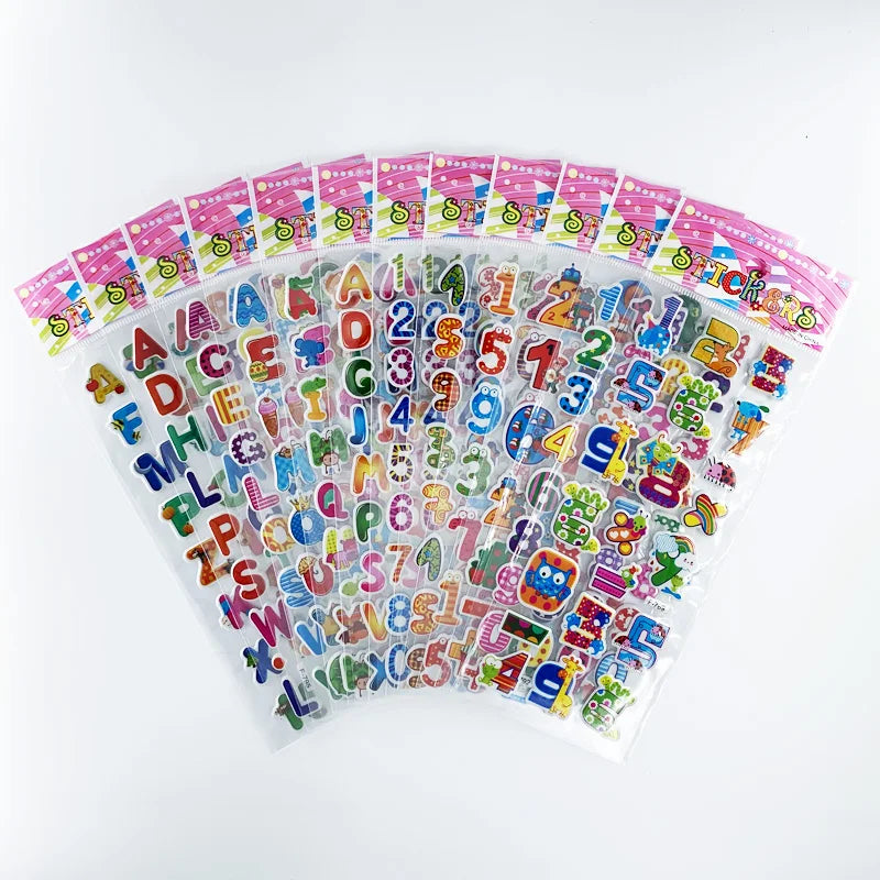 12 Sheets/Set Engineering Vehicle Excavator Cars Cartoon Bubble Sticker for Kids Boys Scrapbooking Cognitive Educational Toys