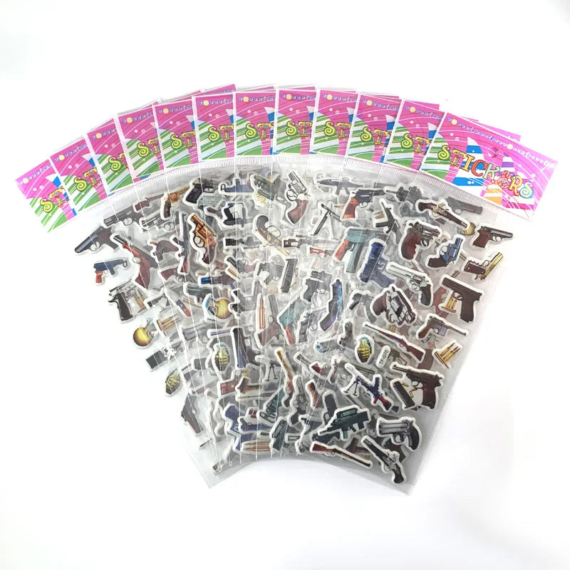 12 Sheets/Set Engineering Vehicle Excavator Cars Cartoon Bubble Sticker for Kids Boys Scrapbooking Cognitive Educational Toys