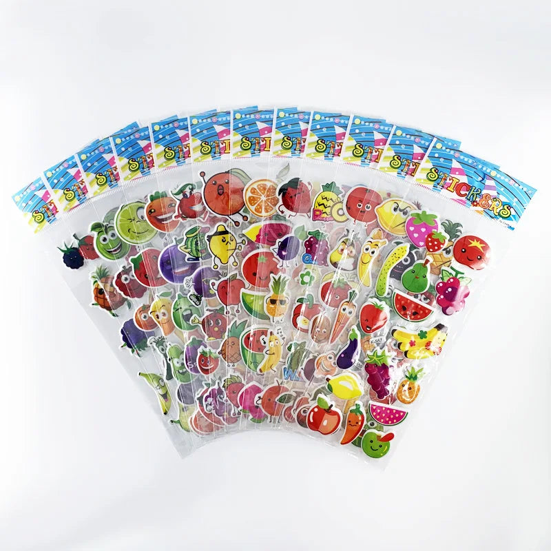 12 Sheets/Set Engineering Vehicle Excavator Cars Cartoon Bubble Sticker for Kids Boys Scrapbooking Cognitive Educational Toys