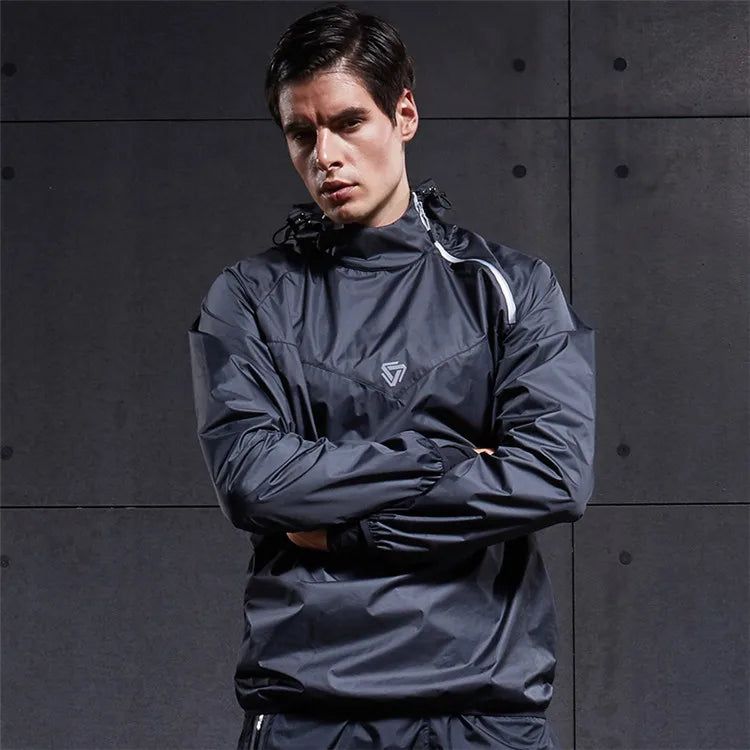 Vansydical Men Hot Sweat Sports Jackets Zipper Running Tops Windproof Outdoor Sport Hoodies Quick Perspiration Gym Sauna Clothes