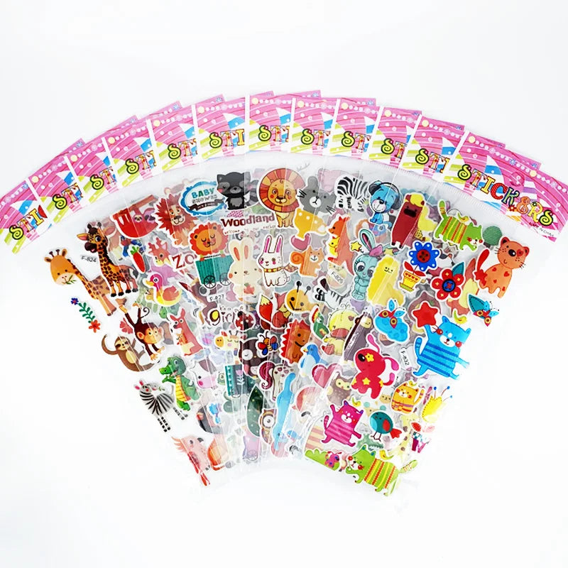 12 Sheets/Set Engineering Vehicle Excavator Cars Cartoon Bubble Sticker for Kids Boys Scrapbooking Cognitive Educational Toys