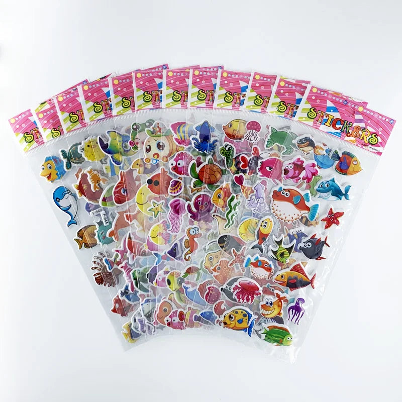12 Sheets/Set Engineering Vehicle Excavator Cars Cartoon Bubble Sticker for Kids Boys Scrapbooking Cognitive Educational Toys