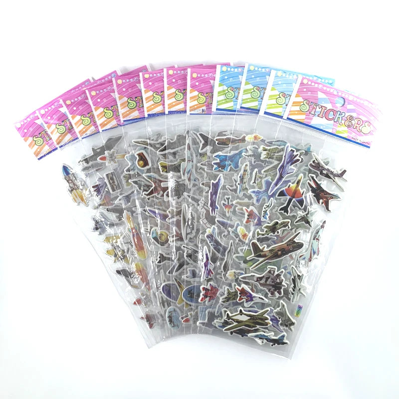 12 Sheets/Set Engineering Vehicle Excavator Cars Cartoon Bubble Sticker for Kids Boys Scrapbooking Cognitive Educational Toys