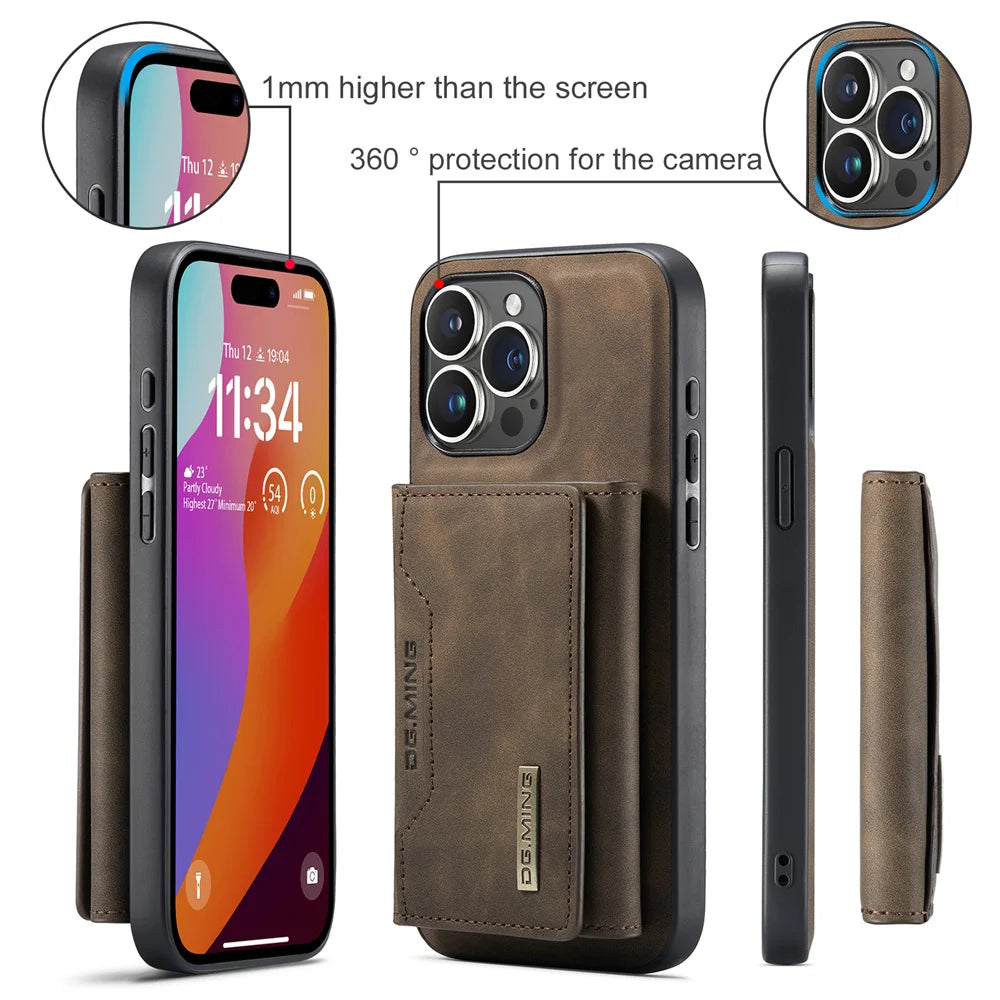 2 In 1 Case For iPhone 16 15 14 13 12 11 Pro Max Plus XS Max XR 8 Plus SE 2022 Wallet Magnetic Leather Card Holder Pocket Cover