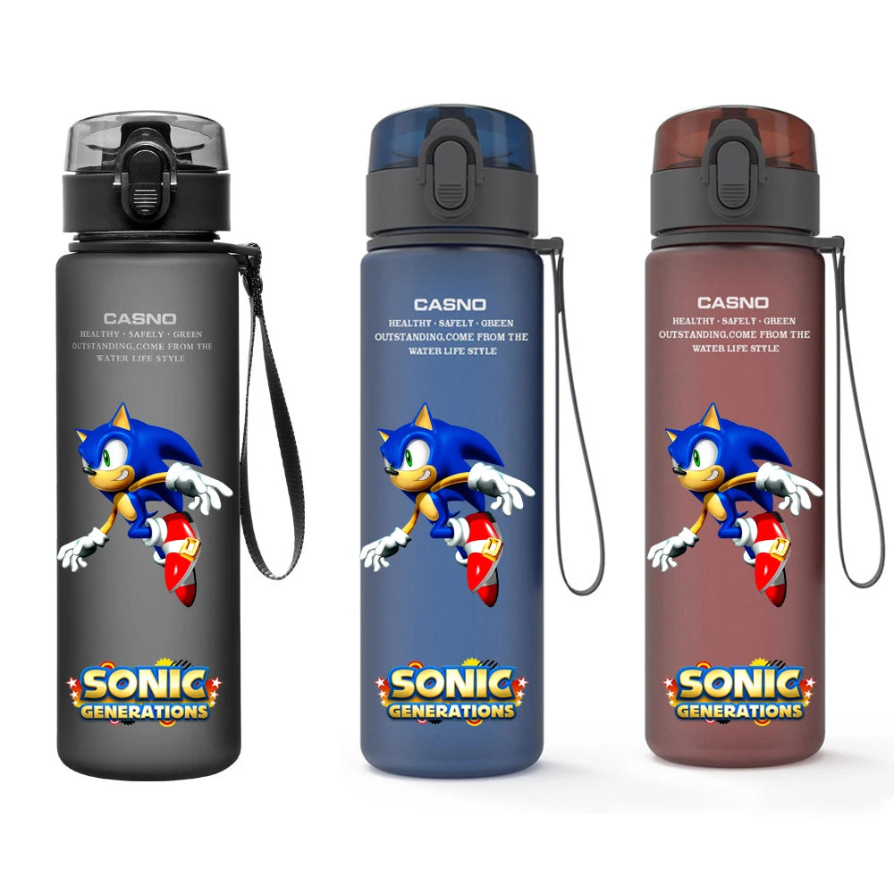 560ML Sonic Hedgehog Sports Water Bottle Portable Gym Travel Clear Leakproof Drinking Bottle Frosted Water Cup Gift for Friends