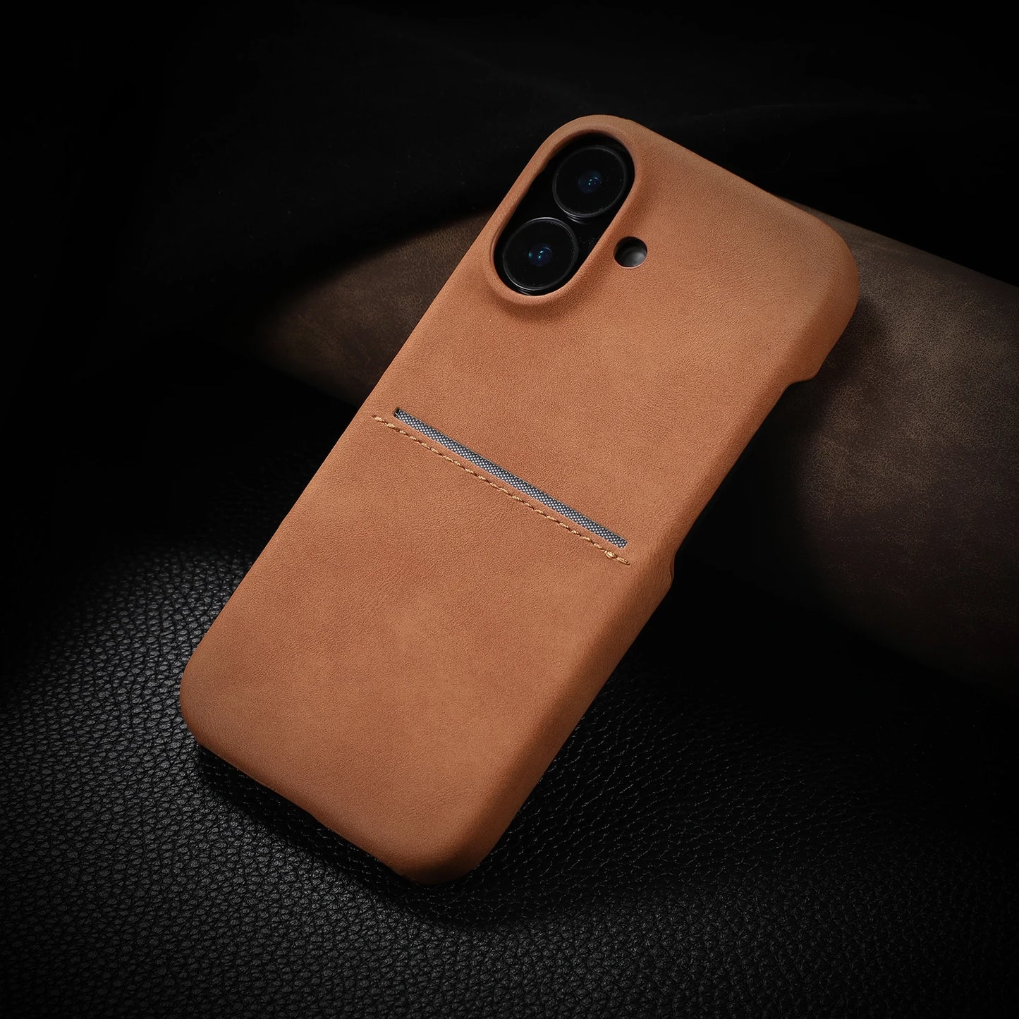 Luxury Card Slot Sheepskin Leather Case For iPhone 16 15 14 13 12 Pro Max Plus Business Wallet Pocket Frosted Shockproof Cover