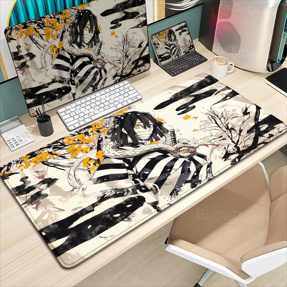 XXL Anime Demon Slayer Kochou Shinobu Mousepad Computer Gamer Lock Edge Table Pad Large Keyboard Mouse Pad Natural Rubber Carpet