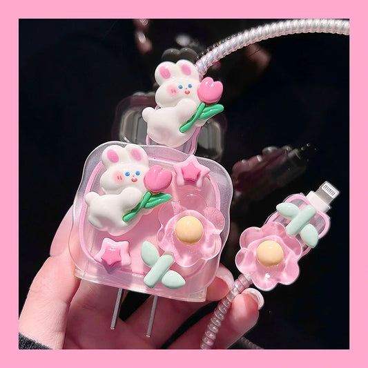 For iPhone Cute Charger Cable Protector Cover For iPhone 16 15 14 13 Pro Max 18W 20W Charger Head Case Cable Cord Winder Protect - ST Superstore