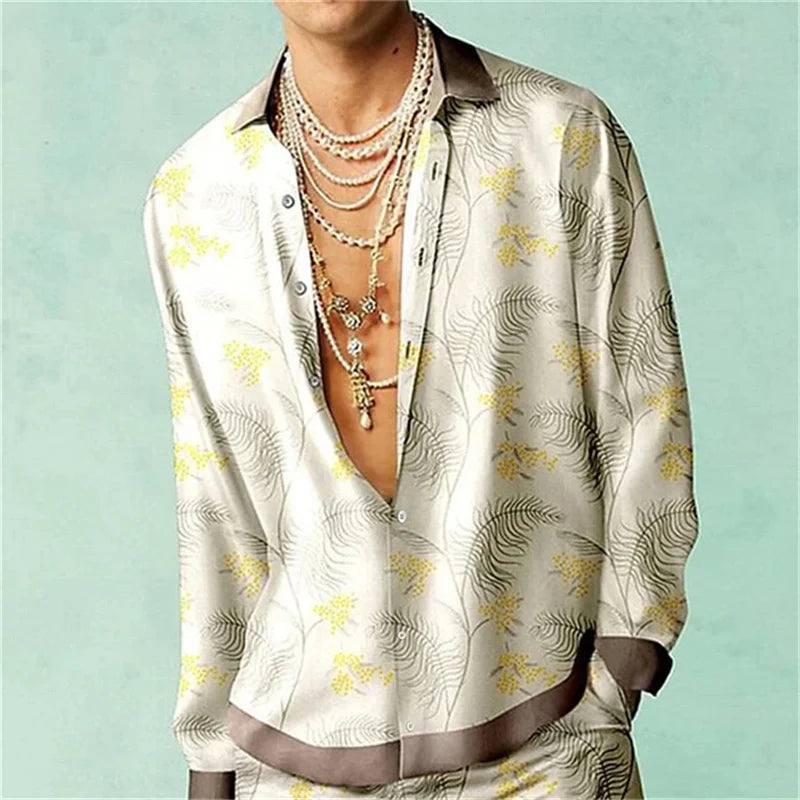 Casual Minimalist Design Long Sleeve Shirts Autumn Fashion Printed Pattern men's Shirt Street Retro Harajuku men's Clothing Tops