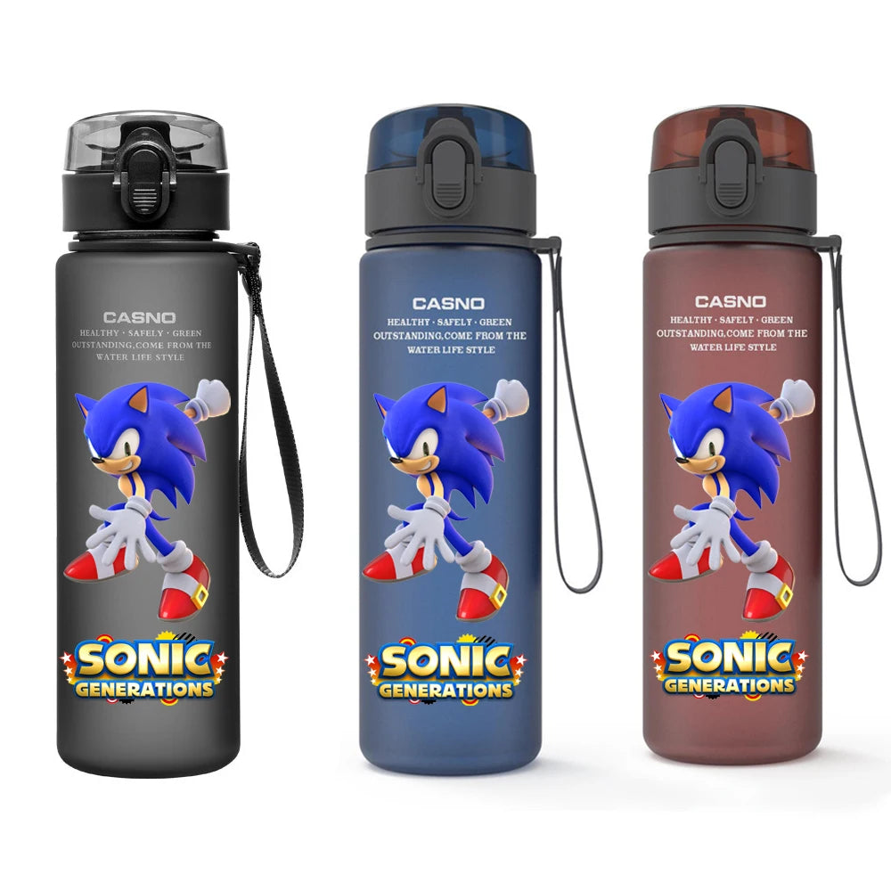 560ML Sonic Hedgehog Sports Water Bottle Portable Gym Travel Clear Leakproof Drinking Bottle Frosted Water Cup Gift for Friends
