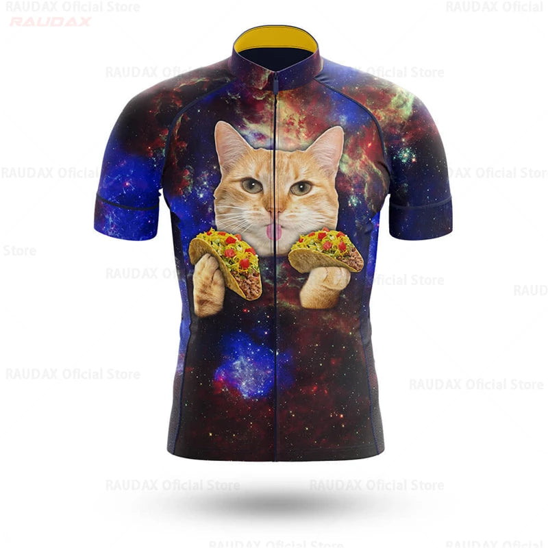 Cycling Jersey Men CARTOON CAT Bike Top MTB Bicycle Shirt Mountain Road Riding Clothing Short Sleeve Summer Biking Blouse