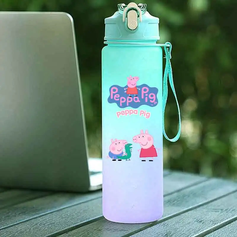 Peppa Pig 750ML Adult Sports Bullet Cap Direct Drinking Travel Plastic Bottle Children's Large Capacity Gradual Change Straw Cup