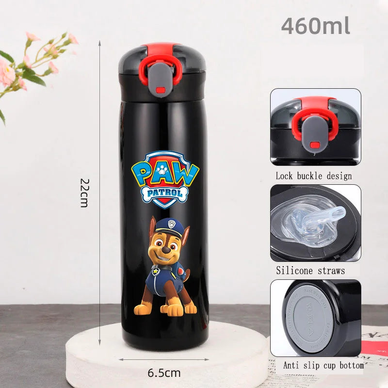 PAW Patrol 460ml Thermal Cup Bouncing Childrens Straw Cup Portable Outdoor Sports Water Cup Drinking Stainless Steel Bottle