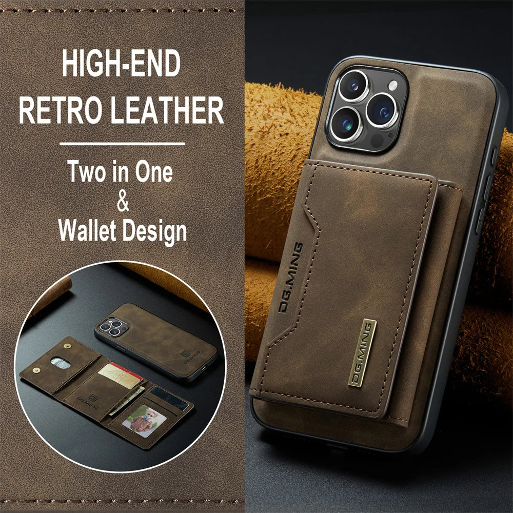 2 In 1 Case For iPhone 16 15 14 13 12 11 Pro Max Plus XS Max XR 8 Plus SE 2022 Wallet Magnetic Leather Card Holder Pocket Cover