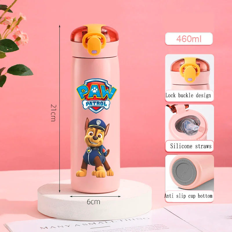 PAW Patrol 460ml Thermal Cup Bouncing Childrens Straw Cup Portable Outdoor Sports Water Cup Drinking Stainless Steel Bottle
