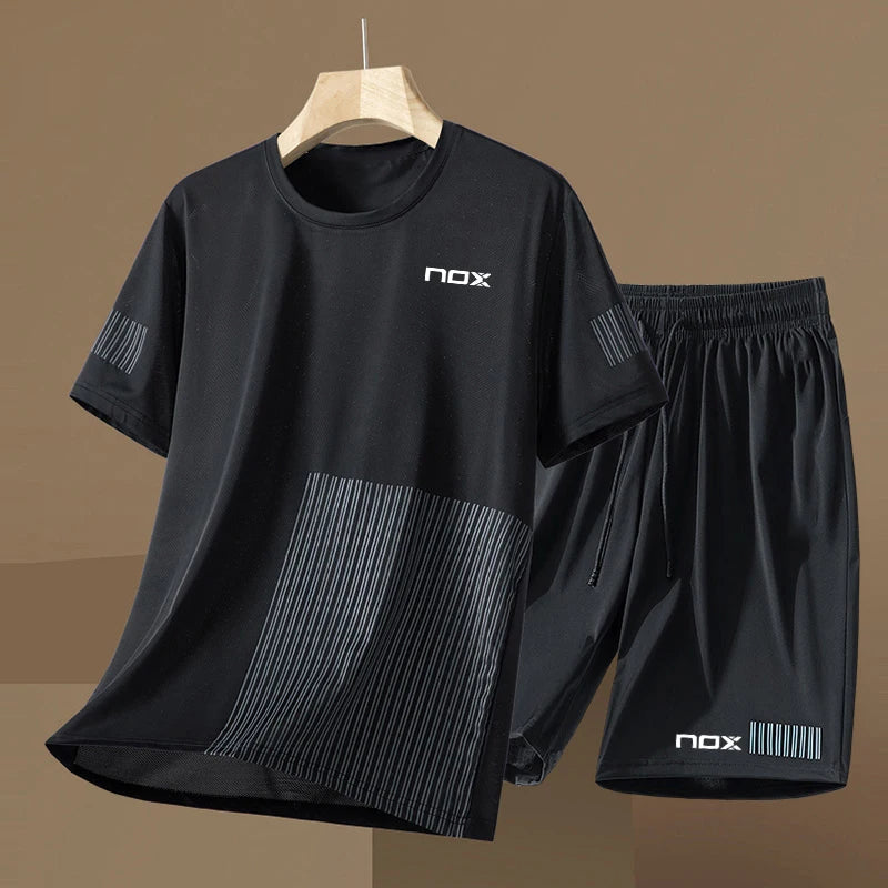 Men Short Sleeve T-Shirt +Shorts Two Piece Suit Outdoor Tennis Sportswear Fashion Breathable Fitness Clothing Summer Run Outfit