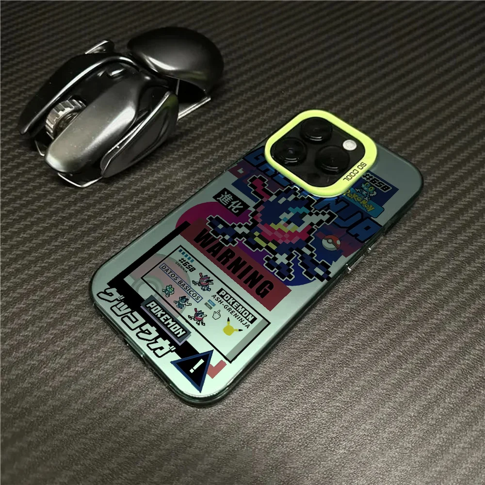 Mewtwo Greninja Cute Phone Case For IPhone 16 Pro Max 15 14 13 12 11 Plus Multicolor Aurora Laser Shockproof Funda