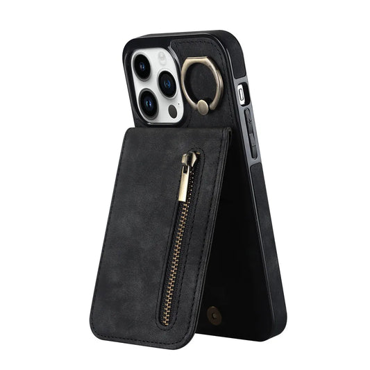 Zipper Cards Holder Leather Wallet Phone Case For iPhone 14 15 16 Pro Max 12 11 13 XS X XR 8 7 Plus Anti-drop Kickstand Cover