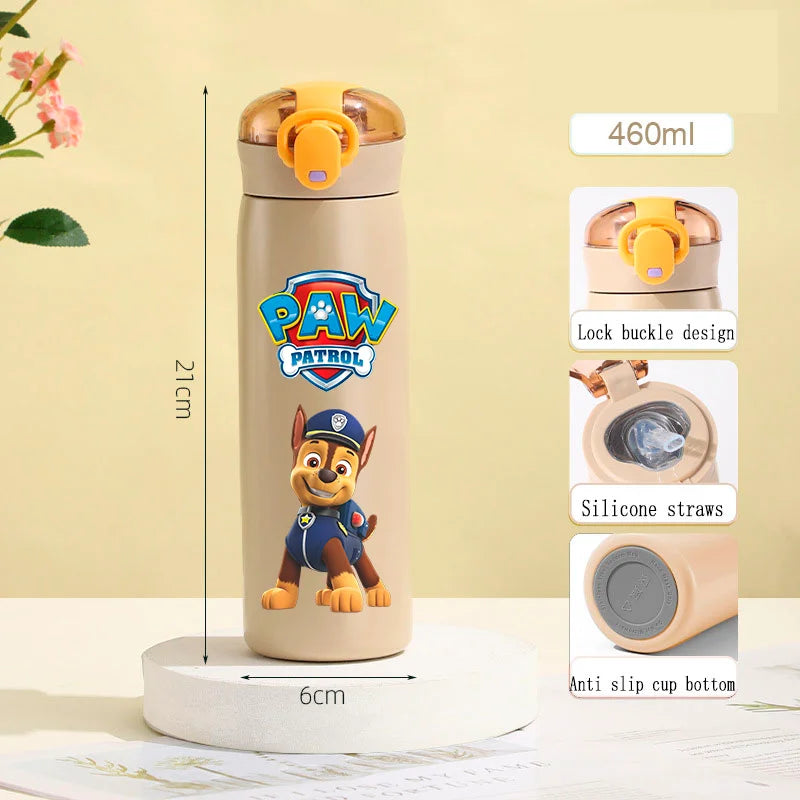 PAW Patrol 460ml Thermal Cup Bouncing Childrens Straw Cup Portable Outdoor Sports Water Cup Drinking Stainless Steel Bottle