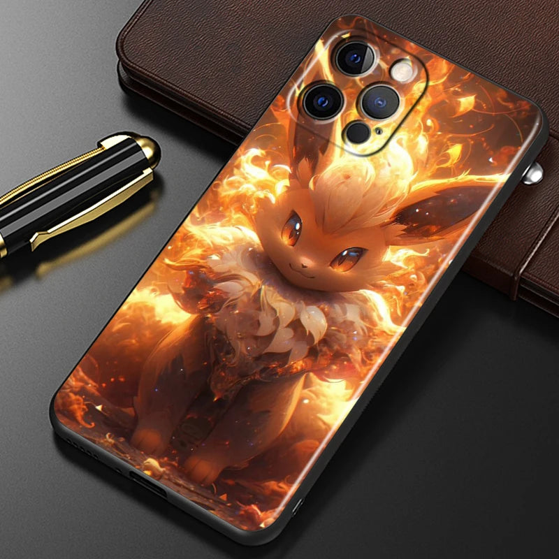 Trend Cartoon Cute Pokemon For iPhone 15 14 13 12 11 XS XR X 8 7 SE Pro Max Plus Mini Black Back Phone Case