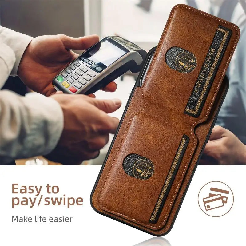 Leather Wallet Card Slots Pocket Phone Case For iPhone 16 15 14 13 12 11 Pro XS Max Plus X XR Invisible Holder Shockproof Cover