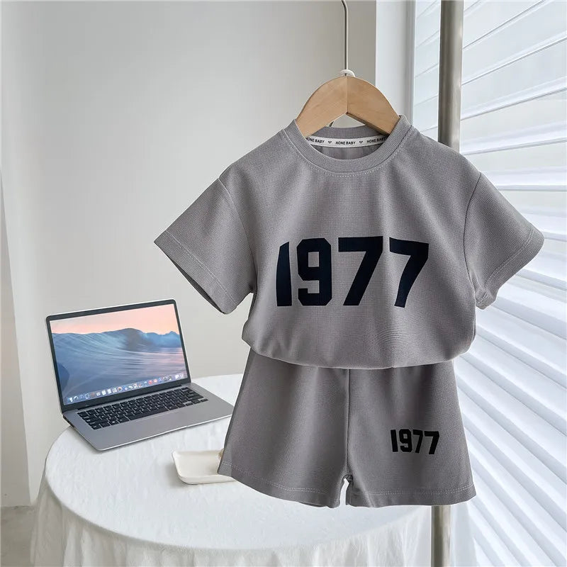 Sports Casual Clothes Boys And Girls Half Sleeve Tshirt Simple Loose Short Pants Outdoor Wear Toddler Printing Trendy Two-piece - ST Superstore