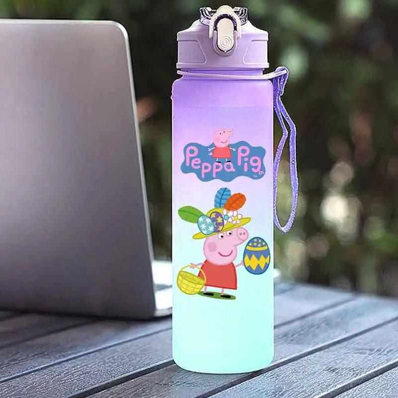 Peppa Pig 750ML Adult Sports Bullet Cap Direct Drinking Travel Plastic Bottle Children's Large Capacity Gradual Change Straw Cup