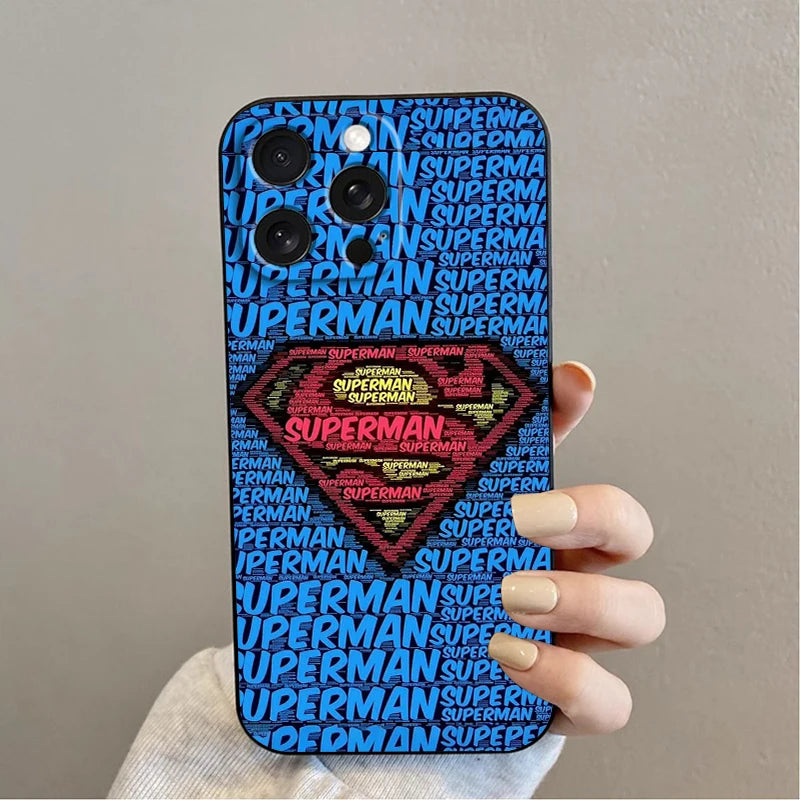 Super-mans B-Batmans Logo For iPhone 15 14 13 12 11 XS XR X 8 7 SE Pro Max Plus Mini Black Soft Phone Case