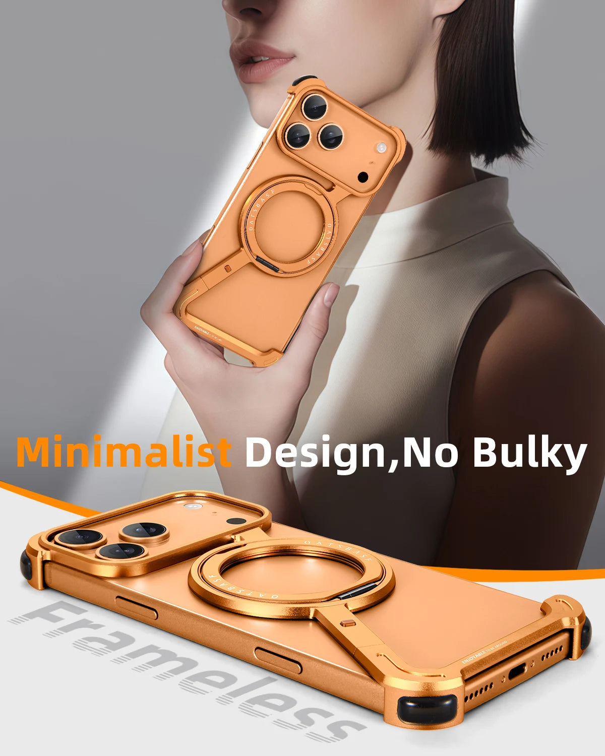 Oatsbasf Phone Case for iPhone 17 Pro/Pro Max/17/Air with 360° Rotatable Stand Metal Frameless Magsafe Protective Shockproof