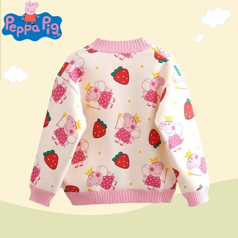 Peppa Pig Autumn and winter girls' cartoon jacquard western-style versatile plus velvet boys' cardigan clothing