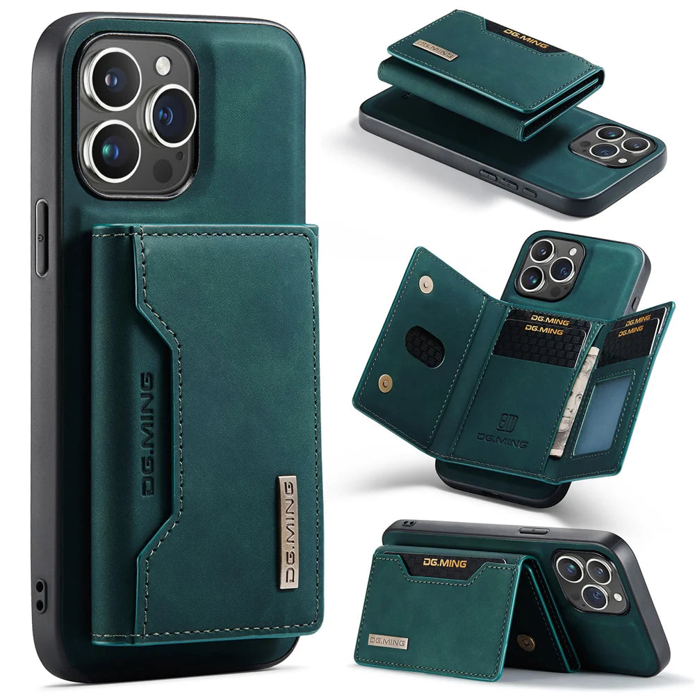 2 In 1 Case For iPhone 16 15 14 13 12 11 Pro Max Plus XS Max XR 8 Plus SE 2022 Wallet Magnetic Leather Card Holder Pocket Cover