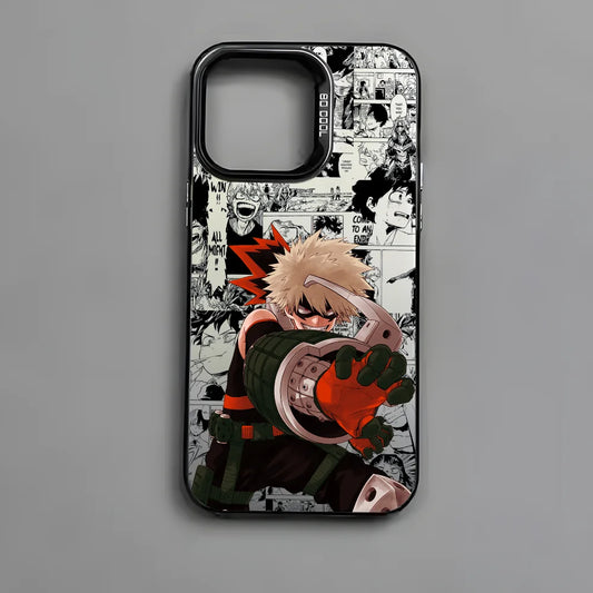 Anime K-Katsuki Bakugo Phone Case For iPhone 16 15 14 13 12 11 Pro Max Black Matte Multicolor Laser Metallic Aurora Cover