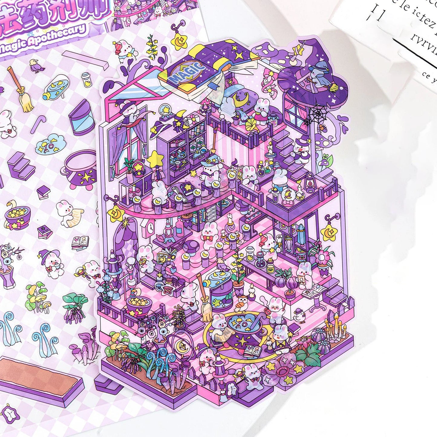 Plus Size 2.5D Cartoon Castle Town Landscape Sticker Scene DIY Toy Game Sticker Festival Birthday Gift for Kid Child Girl