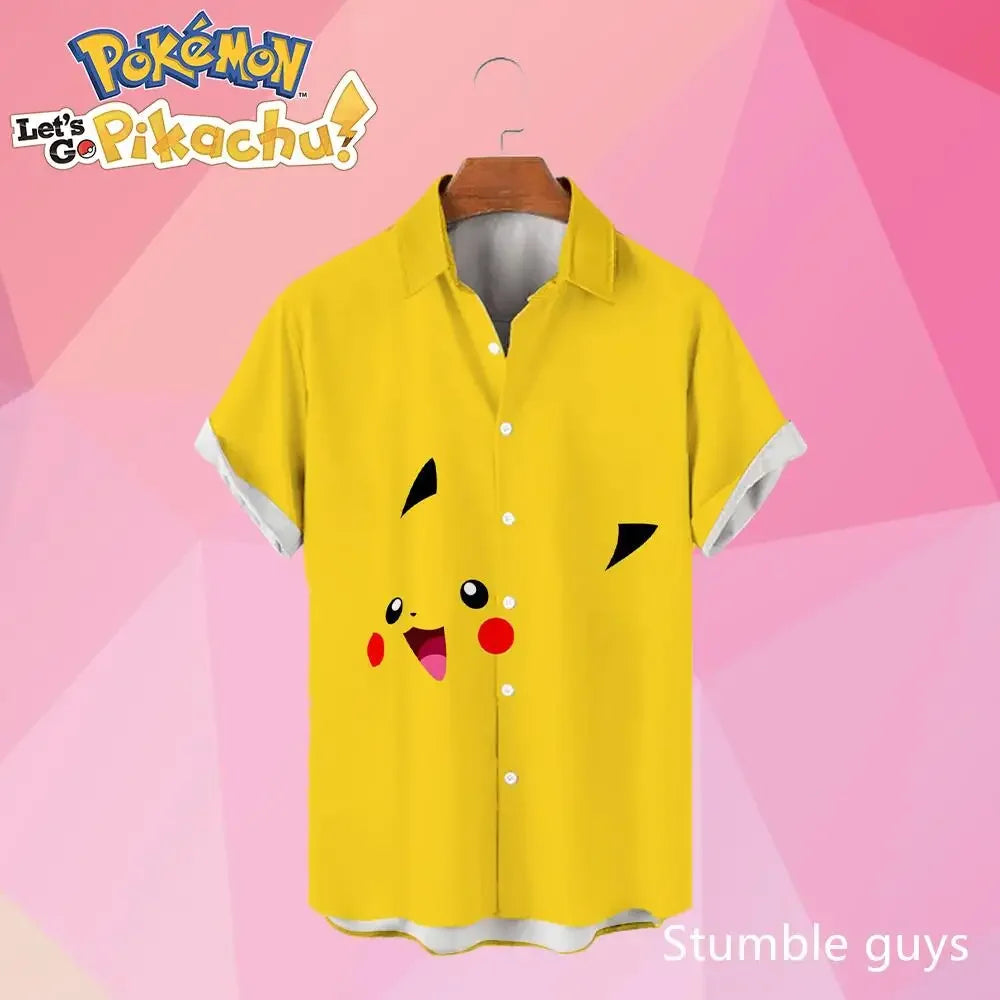 Pokemon Pikachu Hawaiian Men's Shirts 3D Printed Men's Summer Beach Oversize Anime Short-sleeved T-shirt