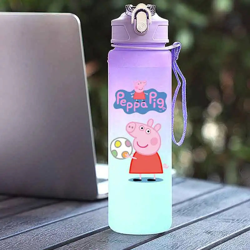Peppa Pig 750ML Adult Sports Bullet Cap Direct Drinking Travel Plastic Bottle Children's Large Capacity Gradual Change Straw Cup