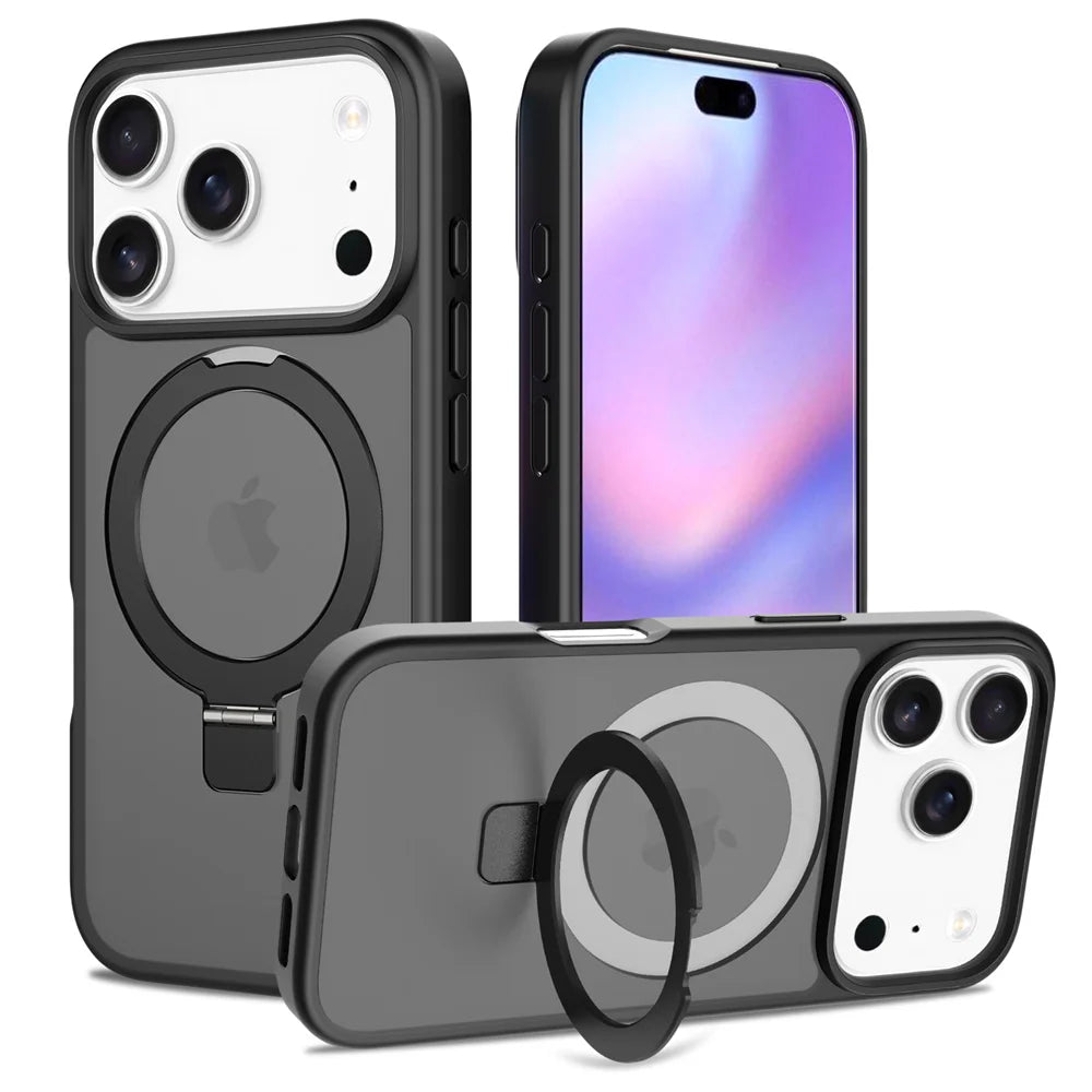 Luxury For Magsafe Fold Stand Magnetic Phone Case For iPhone 17 Air 16 15 Pro Max 16E 14 Plus 13 12 Frosted Translucent Cover