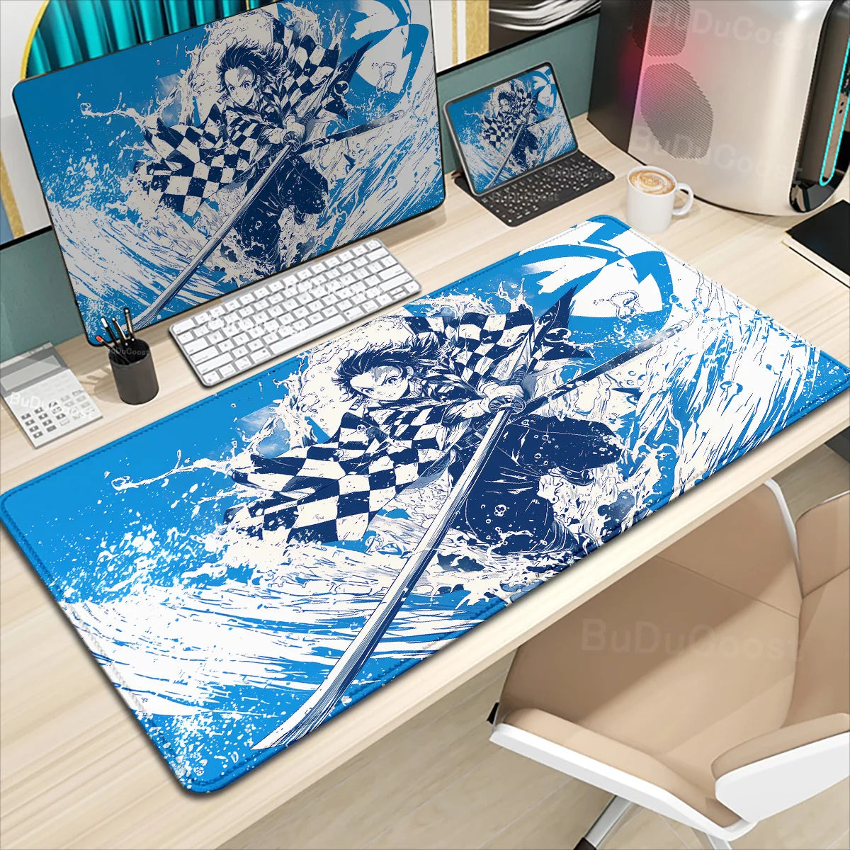 XXL Anime Demon Slayer Kochou Shinobu Mousepad Computer Gamer Lock Edge Table Pad Large Keyboard Mouse Pad Natural Rubber Carpet