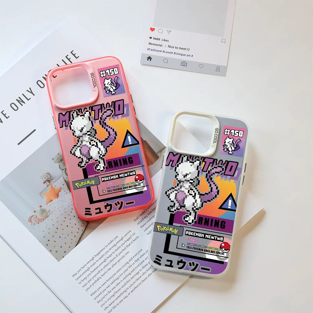 Mewtwo Greninja Cute Phone Case For IPhone 16 Pro Max 15 14 13 12 11 Plus Multicolor Aurora Laser Shockproof Funda