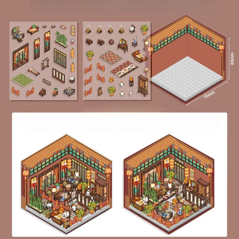 Plus Size 2.5D Cartoon Castle Town Landscape Sticker Scene DIY Toy Game Sticker Festival Birthday Gift for Kid Child Girl