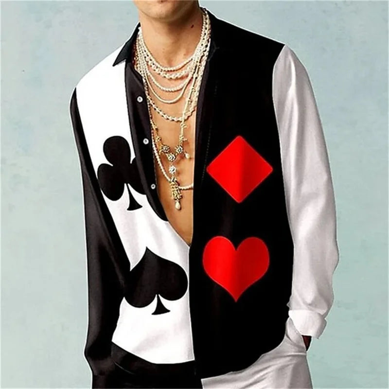 Casual Minimalist Design Long Sleeve Shirts Autumn Fashion Printed Pattern men's Shirt Street Retro Harajuku men's Clothing Tops