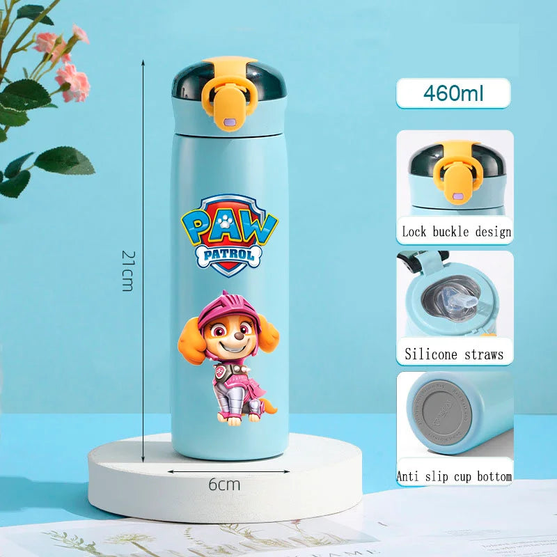 PAW Patrol 460ml Thermal Cup Bouncing Childrens Straw Cup Portable Outdoor Sports Water Cup Drinking Stainless Steel Bottle