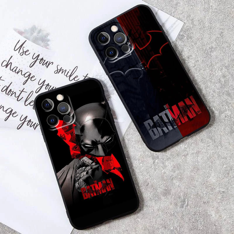 Super-mans B-Batmans Logo For iPhone 15 14 13 12 11 XS XR X 8 7 SE Pro Max Plus Mini Black Soft Phone Case