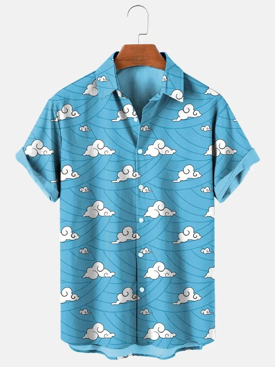 Men's Hawaiian Shirt Summer Lapel Plaid Printed Shirt for Men Casual Fashion Short Sleeve T-Shirt Retro Funny Male Clothes