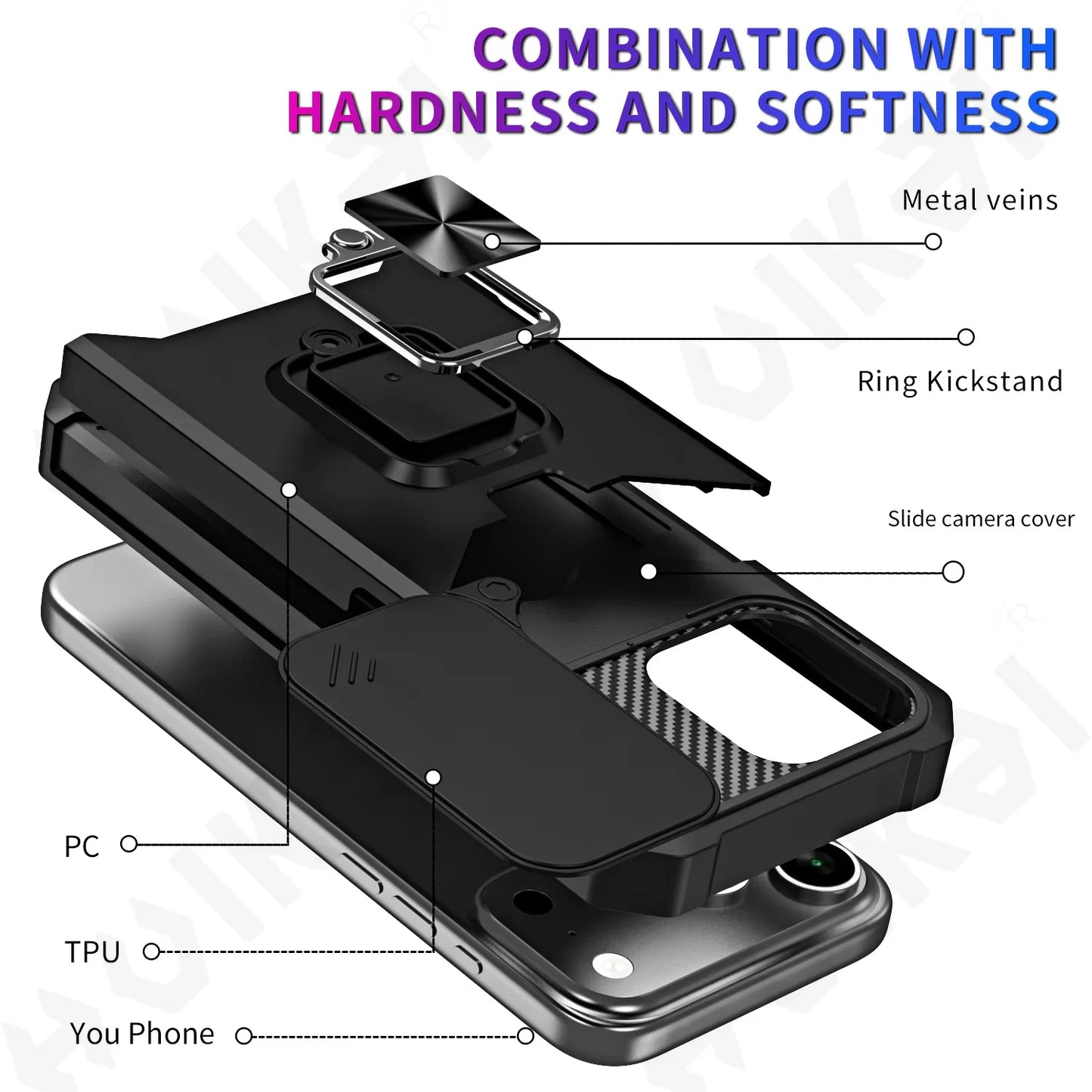 Case For iPhone 17 16 15 14 13 12 11 Pro Max XS Plus Slide Camera Card Holder Slot Duty Wallet Protective With Ring Stand Cover
