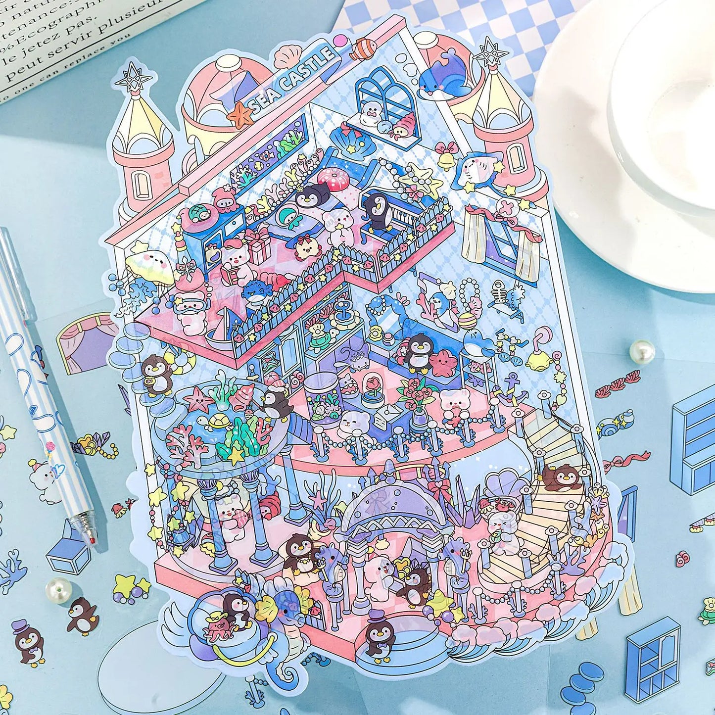 Plus Size 2.5D Cartoon Castle Town Landscape Sticker Scene DIY Toy Game Sticker Festival Birthday Gift for Kid Child Girl