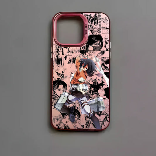 Anime M-Mikasa A-Ackerman Phone Case For iPhone 16 15 14 13 12 11 Pro Max Black Matte Multicolor Laser Metallic Aurora Cover