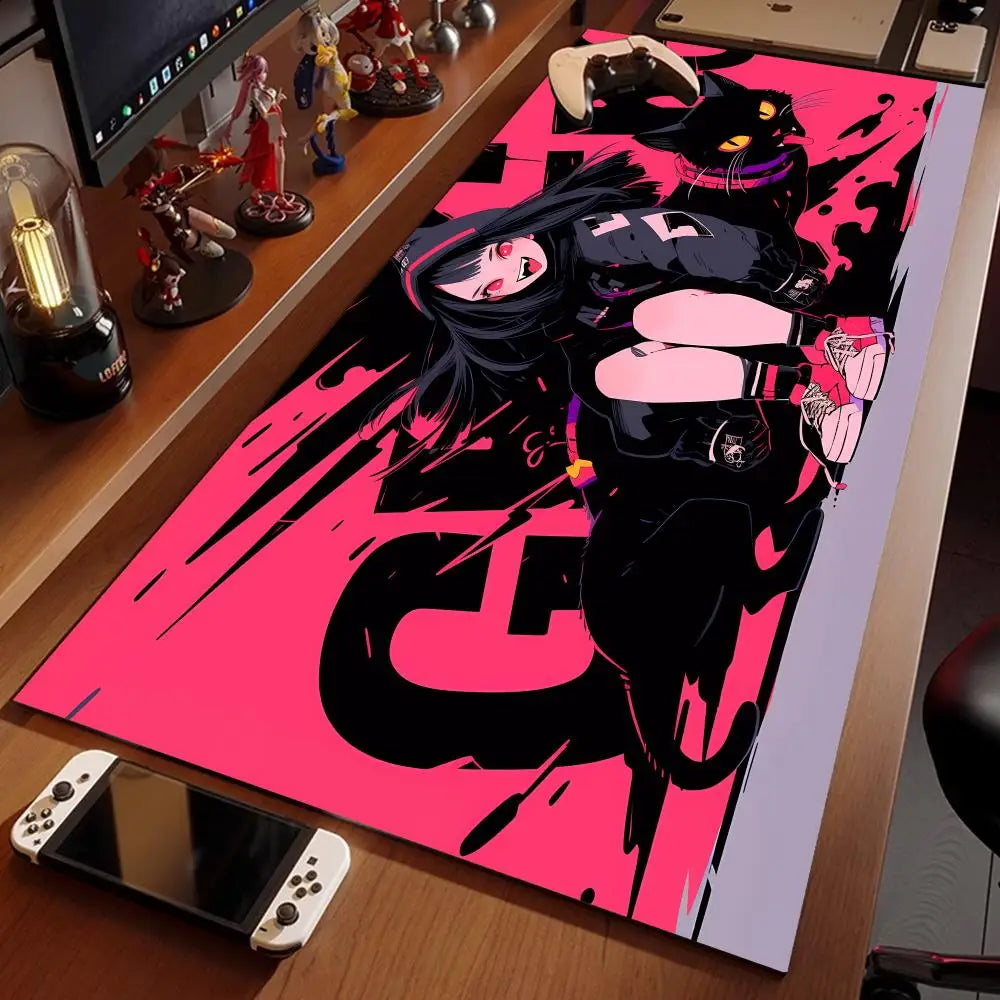 black cat girls Mouse Pad XXL Gaming Accessories Office Gamer Keyboard Desk Mat Non-Slip Laptop Notebook rubber kawaii Mousepad