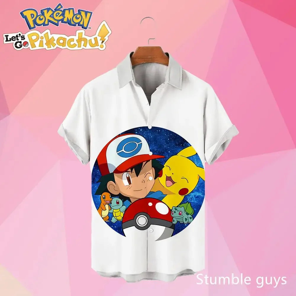 Pokemon Pikachu Hawaiian Men's Shirts 3D Printed Men's Summer Beach Oversize Anime Short-sleeved T-shirt