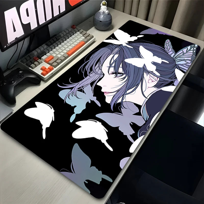 Flower Butterfly Mouse Pad Laptop Japan Anime Keyboard Rug PC Demon Slayer Gaming Mousepad 900x400 Moon Kochou Shinobu Desk Mat