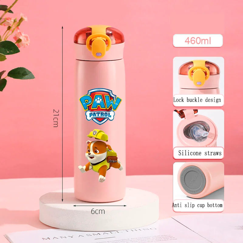 PAW Patrol 460ml Thermal Cup Bouncing Childrens Straw Cup Portable Outdoor Sports Water Cup Drinking Stainless Steel Bottle